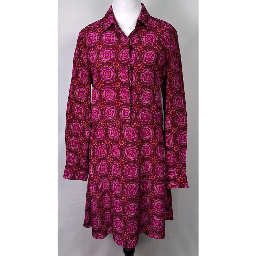 Amanda Uprichard 100% Silk Mini Dress Burgundy Pink Orange Geometric Print Sz M - Picture 1 of 8